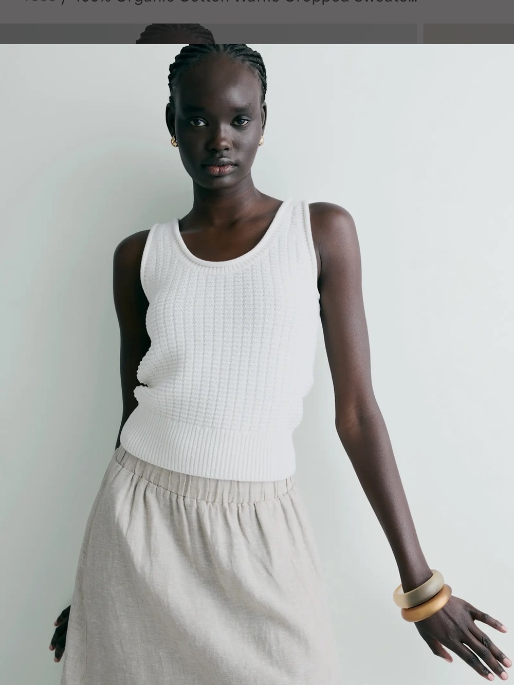 100% Organic Cotton Waffle Cropped Sweater Tank NWT